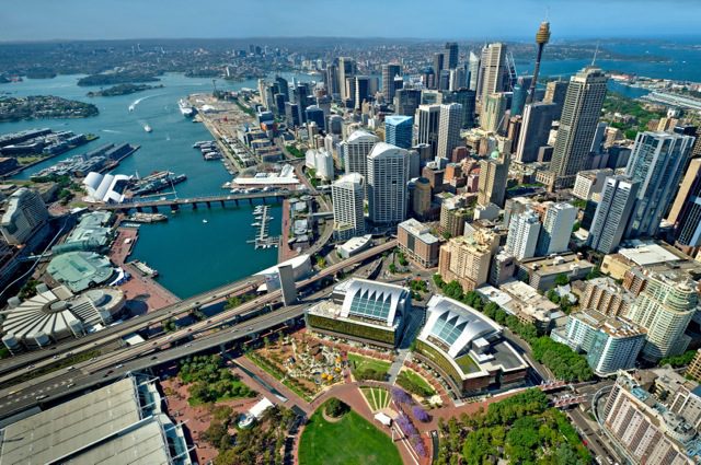Darling Harbour aerial footage of treasure hunt activities for corporate staff employees searching for unique activities and events in Sydney